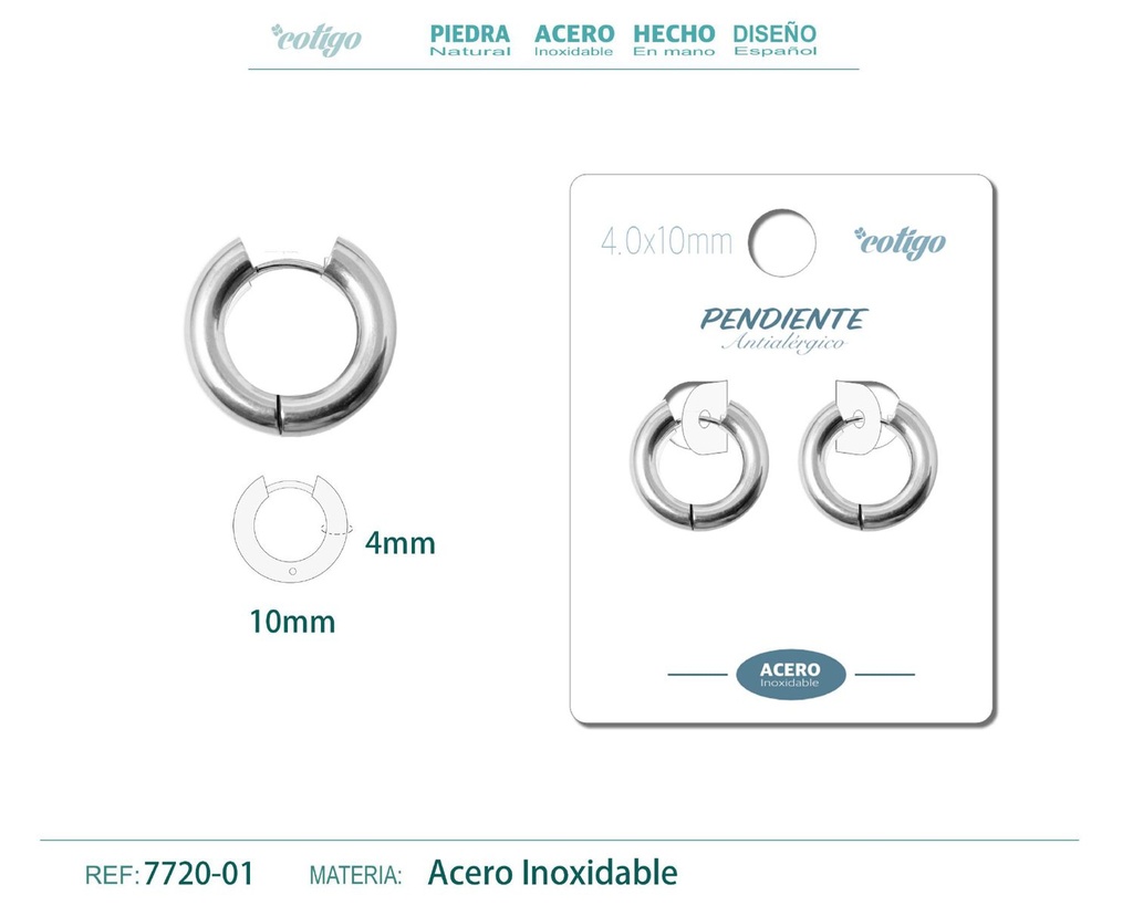 Pendiente aro de acero 4.0x10mm acero - Joyería de acero inoxidable