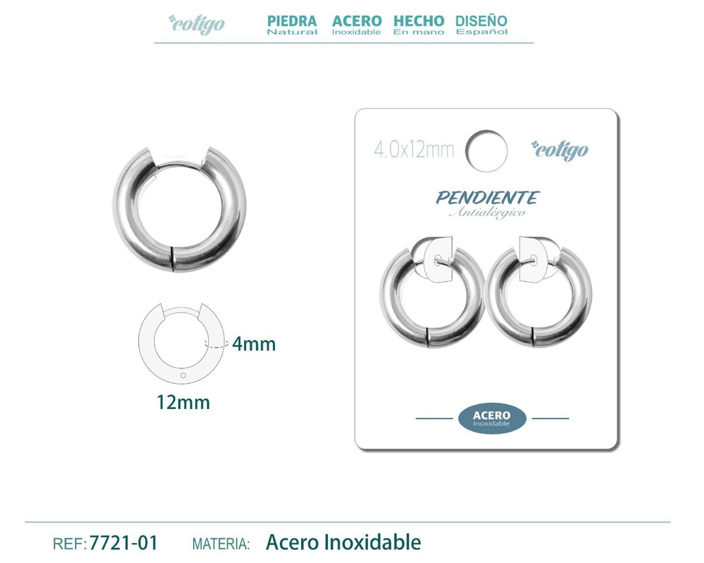 Pendiente aro de acero 4.0x12mm acero - Joyería de acero inoxidable