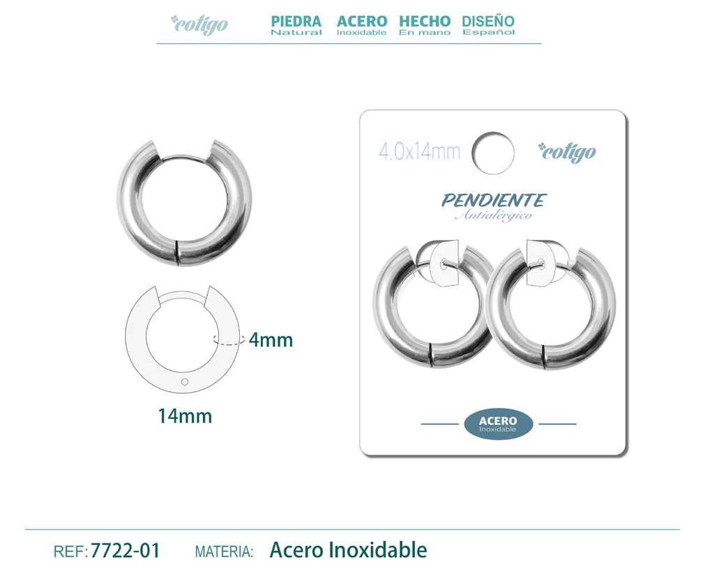 Pendiente aro de acero 4.0x14mm acero - Joyería de acero inoxidable