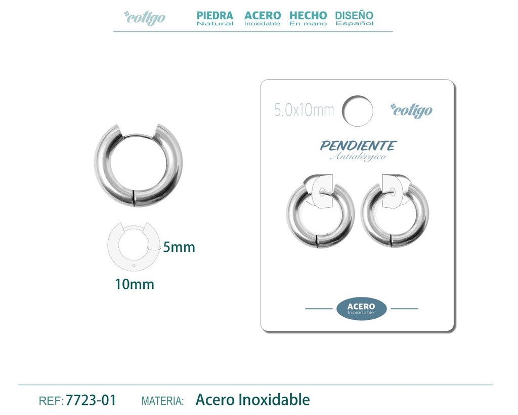 Pendiente aro de acero 5.0x10mm acero - Joyería de acero inoxidable