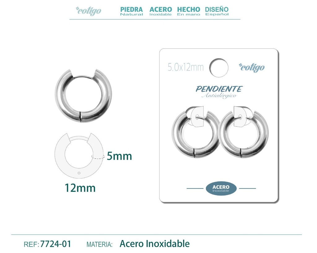 Pendiente aro de acero 5.0x12mm acero - Joyería de acero inoxidable