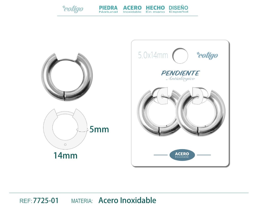 Pendiente aro de acero 5.0x14mm acero - Joyería de acero inoxidable