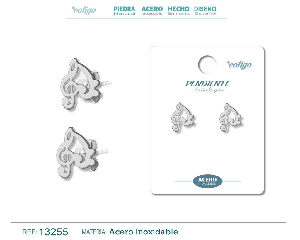 Pendiente acero inoxidable color plateado - Joyería de acero inoxidable
