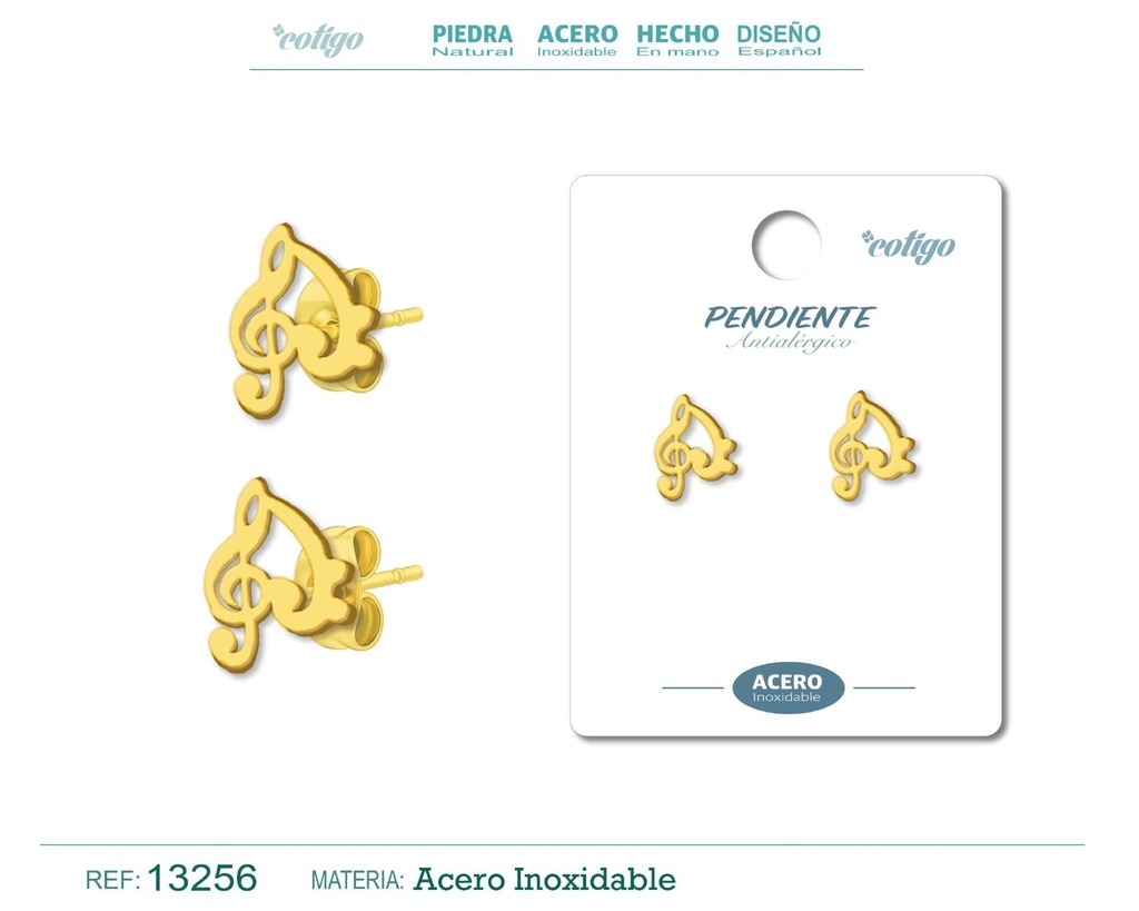 Pendiente acero inoxidable color dorado - Joyería de acero inoxidable