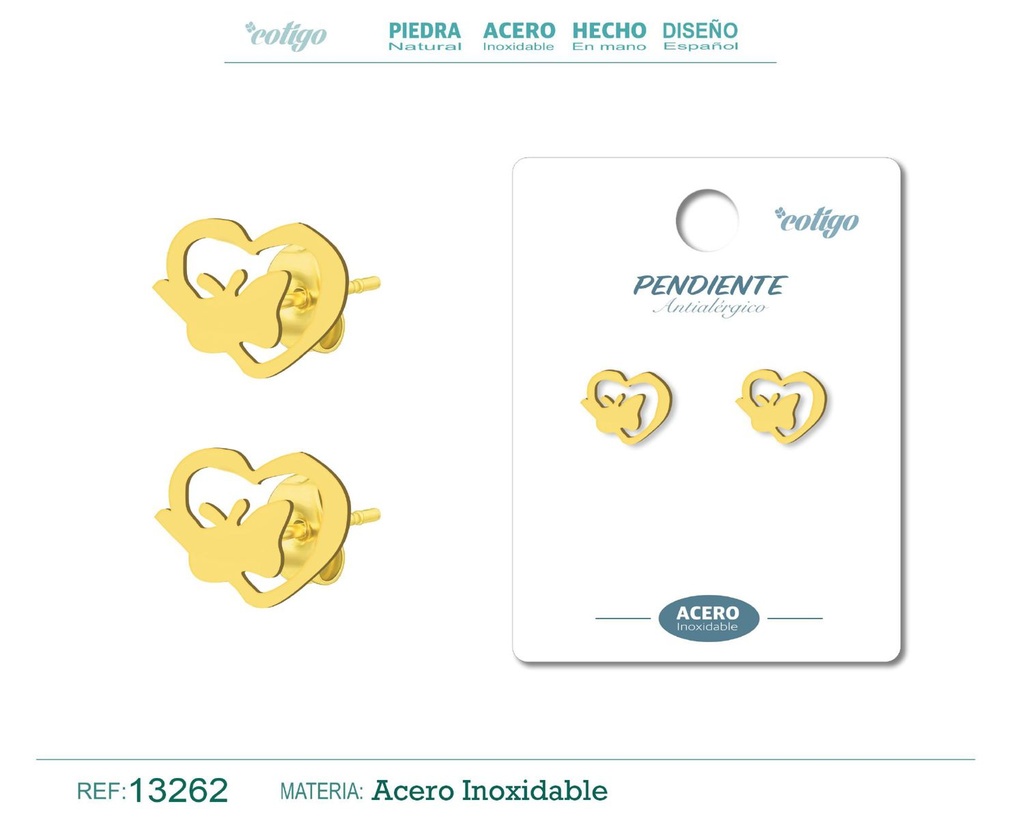 Pendiente acero inoxidable color dorado - Joyería de acero inoxidable