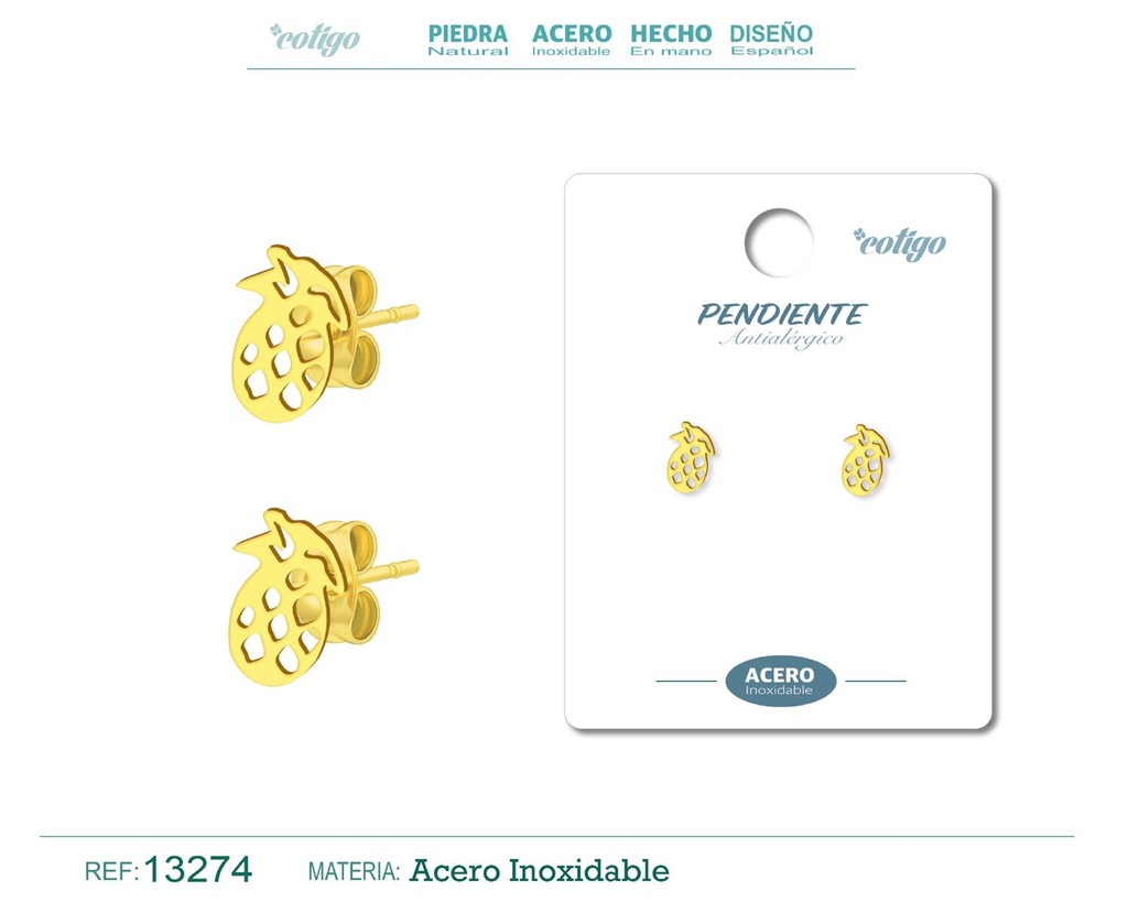 Pendiente acero inoxidable color dorado - Joyería de acero inoxidable