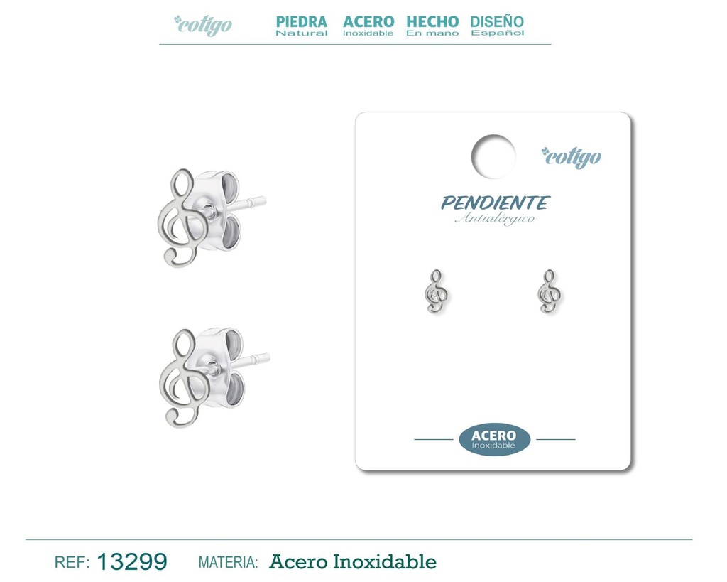Pendiente acero inoxidable color plateado - Joyería de acero inoxidable
