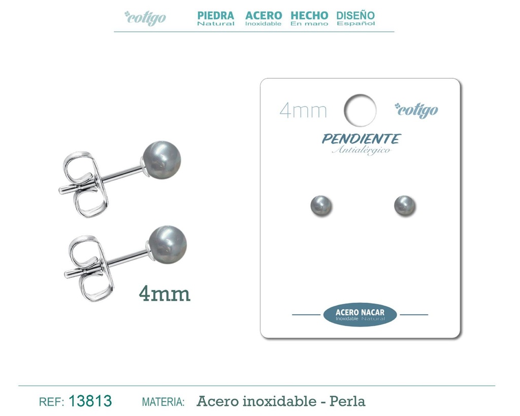 Pendiente de acero con perla nácar 4mm gris - Joyería y accesorios elegantes