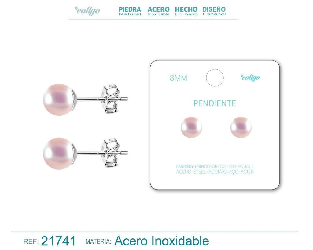 Pendiente de perla redonda 8mm - Joyería femenina y accesorios de moda