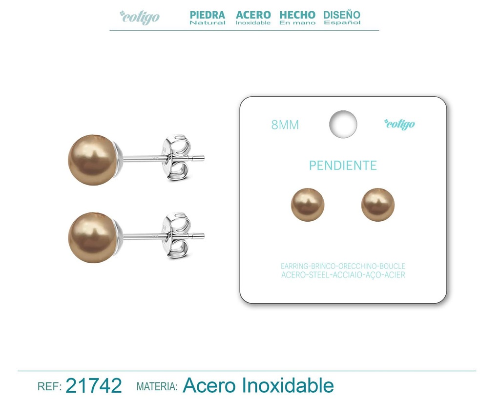 Pendiente de perla redonda 8mm - Joyería femenina y accesorios de moda