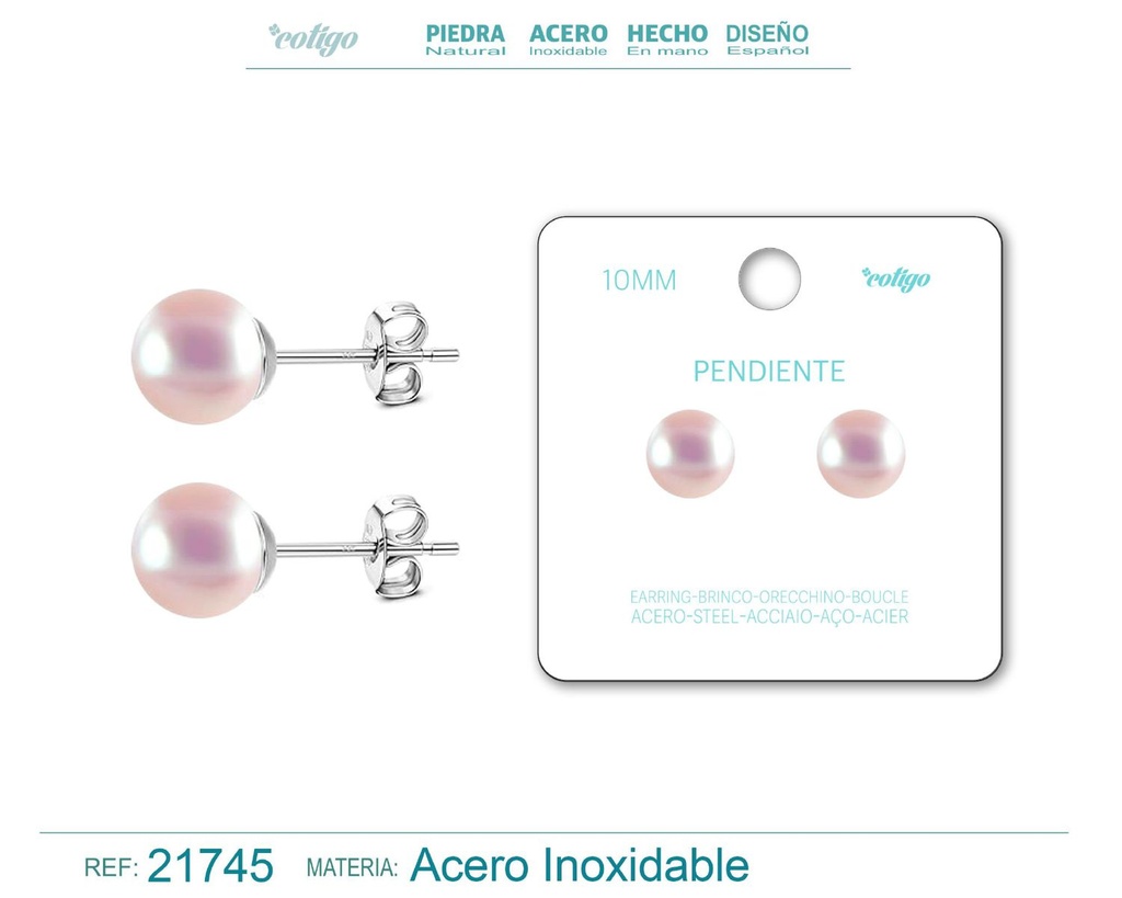 Pendiente de perla redonda 10mm - Joyería femenina y accesorios de moda