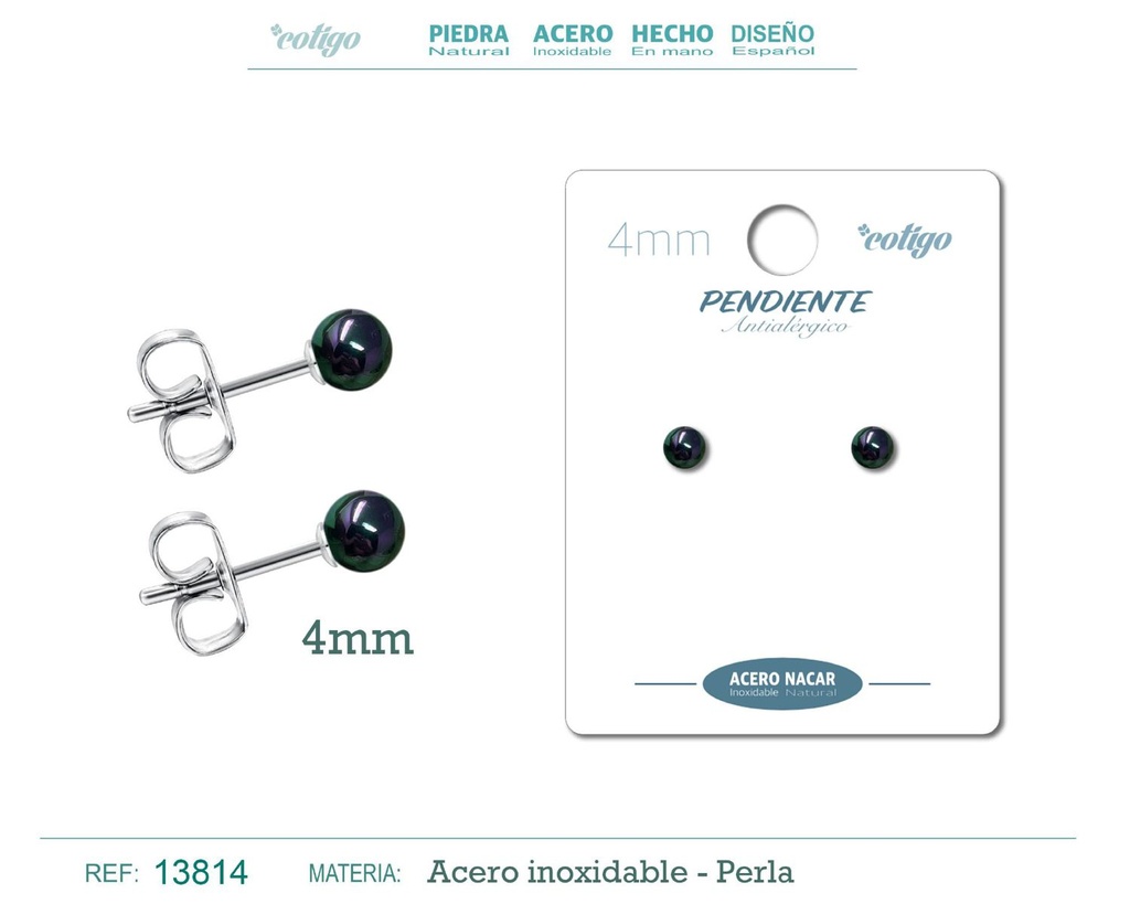 Pendiente de acero con perla nácar 4mm negro - Joyería y accesorios elegantes