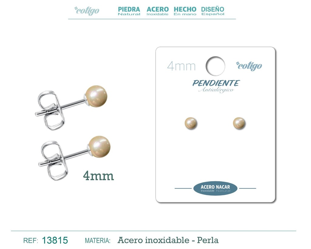 Pendiente de acero con perla nácar 4mm dorado - Joyería y accesorios elegantes