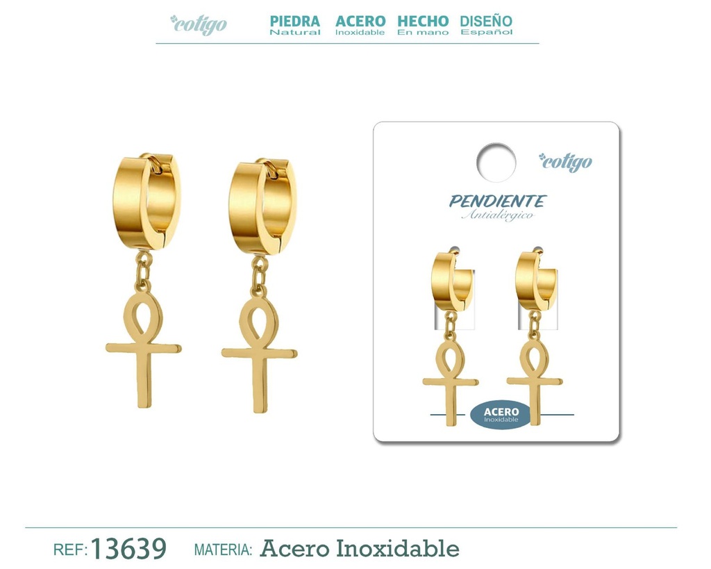 Pendiente de Acero color Dorado para Hombre - Acabado brillante