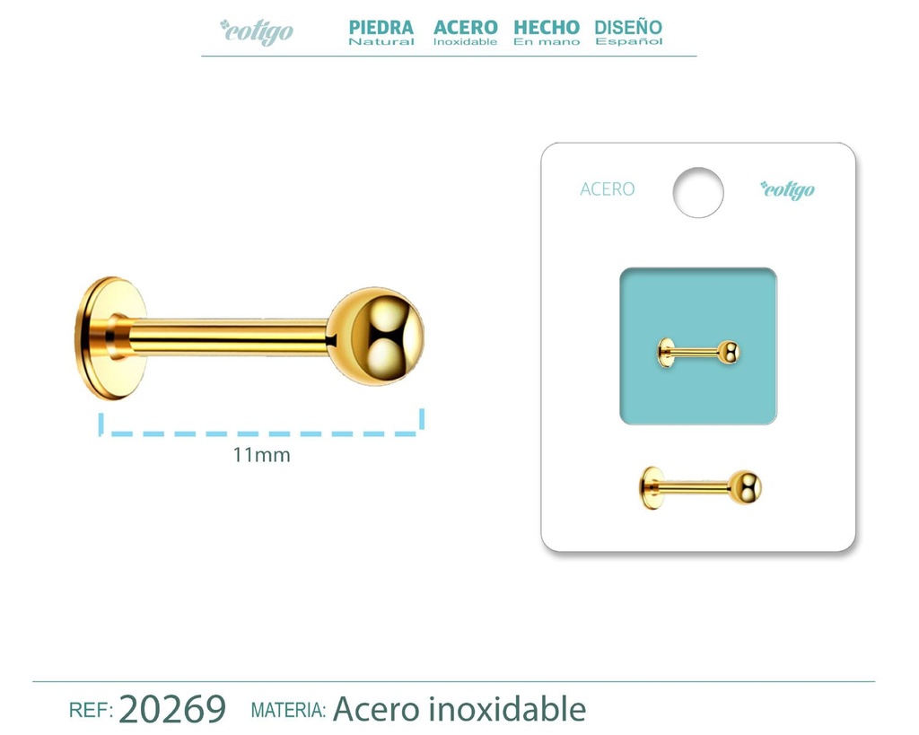 Piercing de Acero Dorado - Joyería brillante