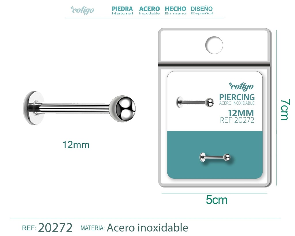 Piercing de acero antialérgico color plateado - Joyería y accesorios