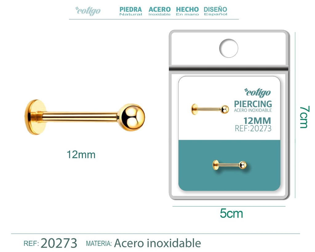 Piercing de acero antialérgico color dorado - Joyería y accesorios