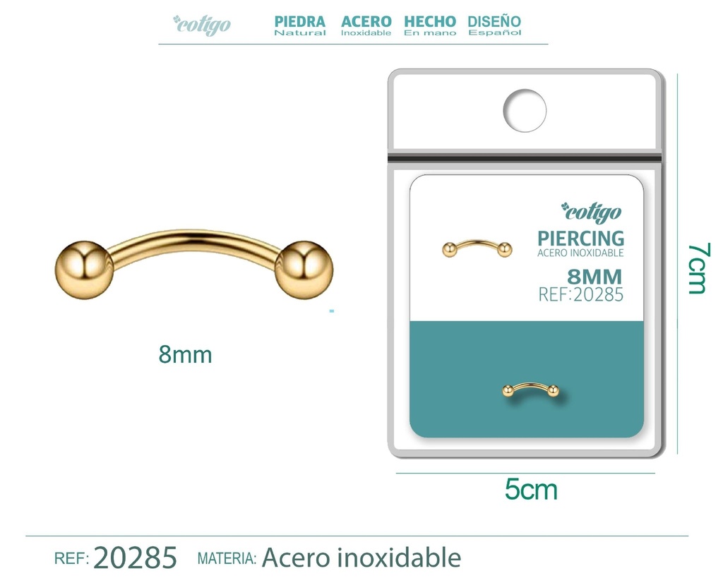 Piercing de acero antialérgico color dorado - Joyería y accesorios