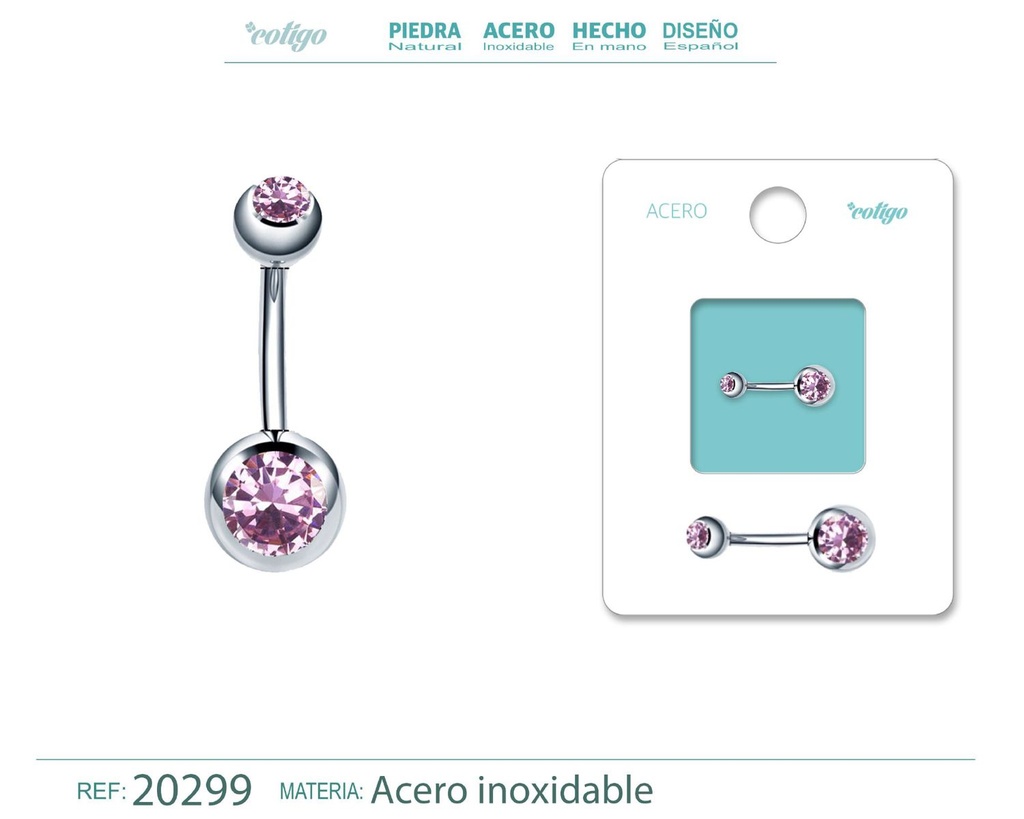 Piercing de Acero Plateado con Cristal Rosa - Joyas con estilo