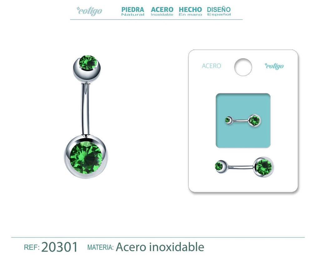 Piercing de Acero Plateado con Cristal Verde - Accesorios vibrantes