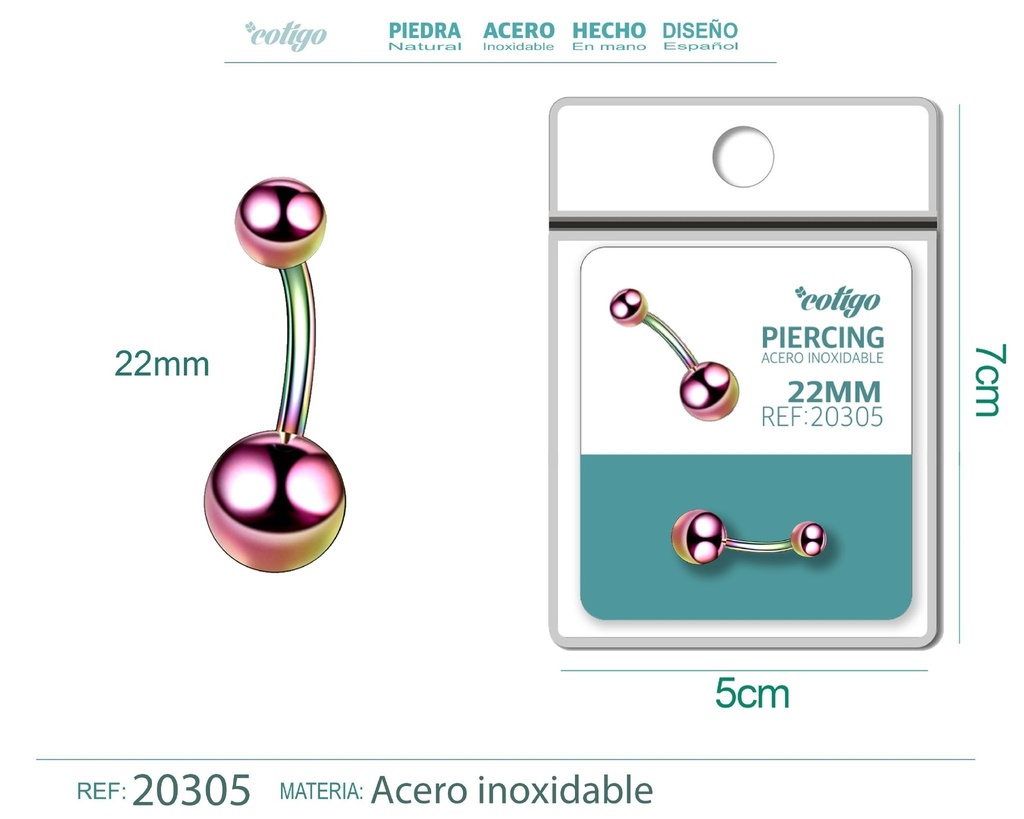 Piercing de acero antialérgico color multicolor - Joyería y accesorios