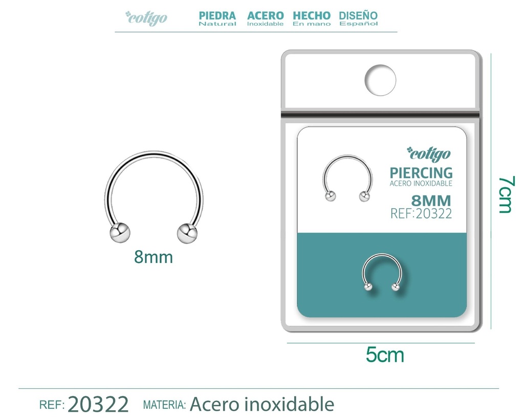 Piercing de acero antialérgico color plateado - Joyería y accesorios