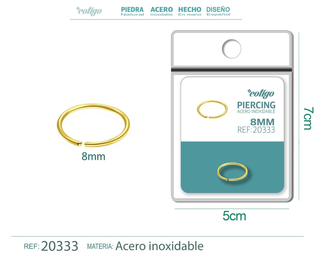 Piercing de acero antialérgico color dorado - Joyería y accesorios