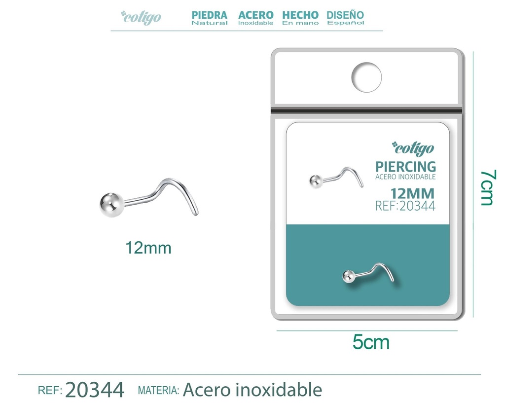 Piercing de acero antialérgico color plateado - Joyería y accesorios