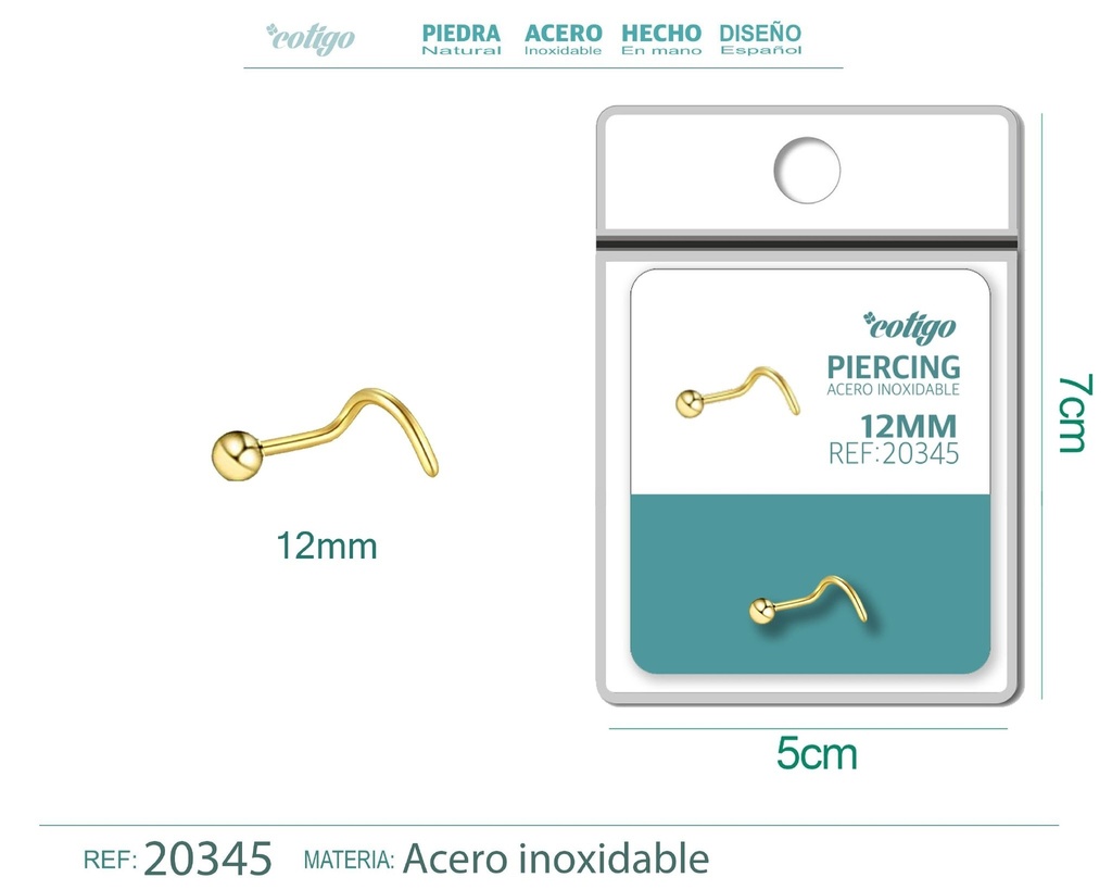 Piercing de acero antialérgico color dorado - Joyería y accesorios