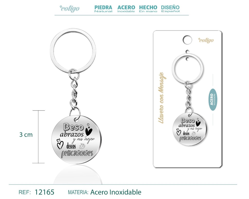 Llavero de acero con mensaje - Accesorios de regalo y personalización