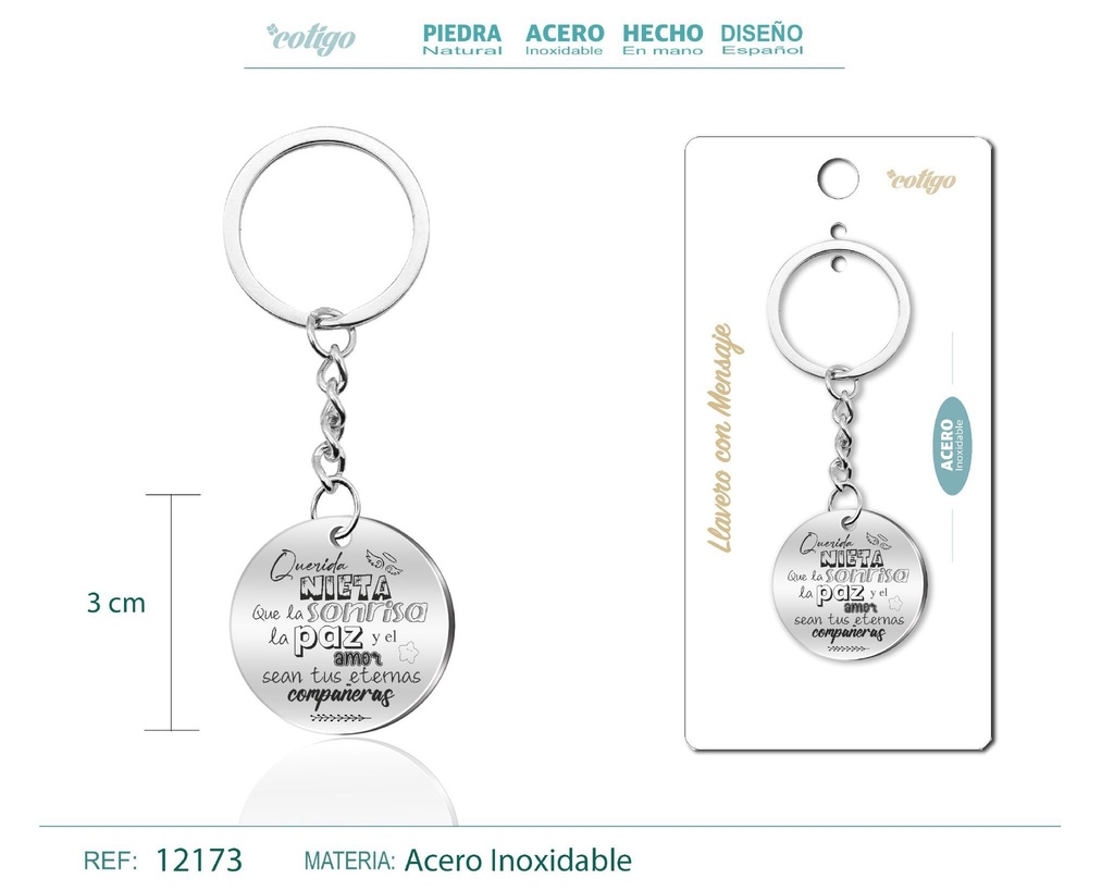 Llavero de acero con mensaje - Accesorios de regalo y personalización