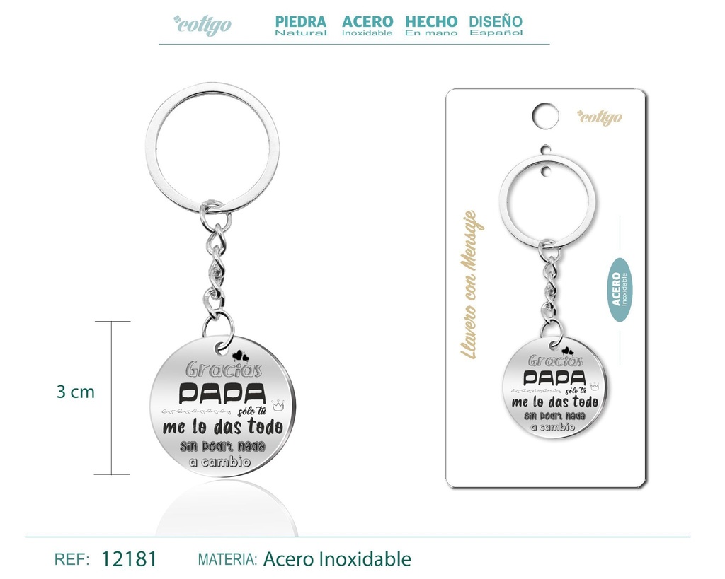 Llavero de acero con mensaje - Accesorios de regalo y personalización