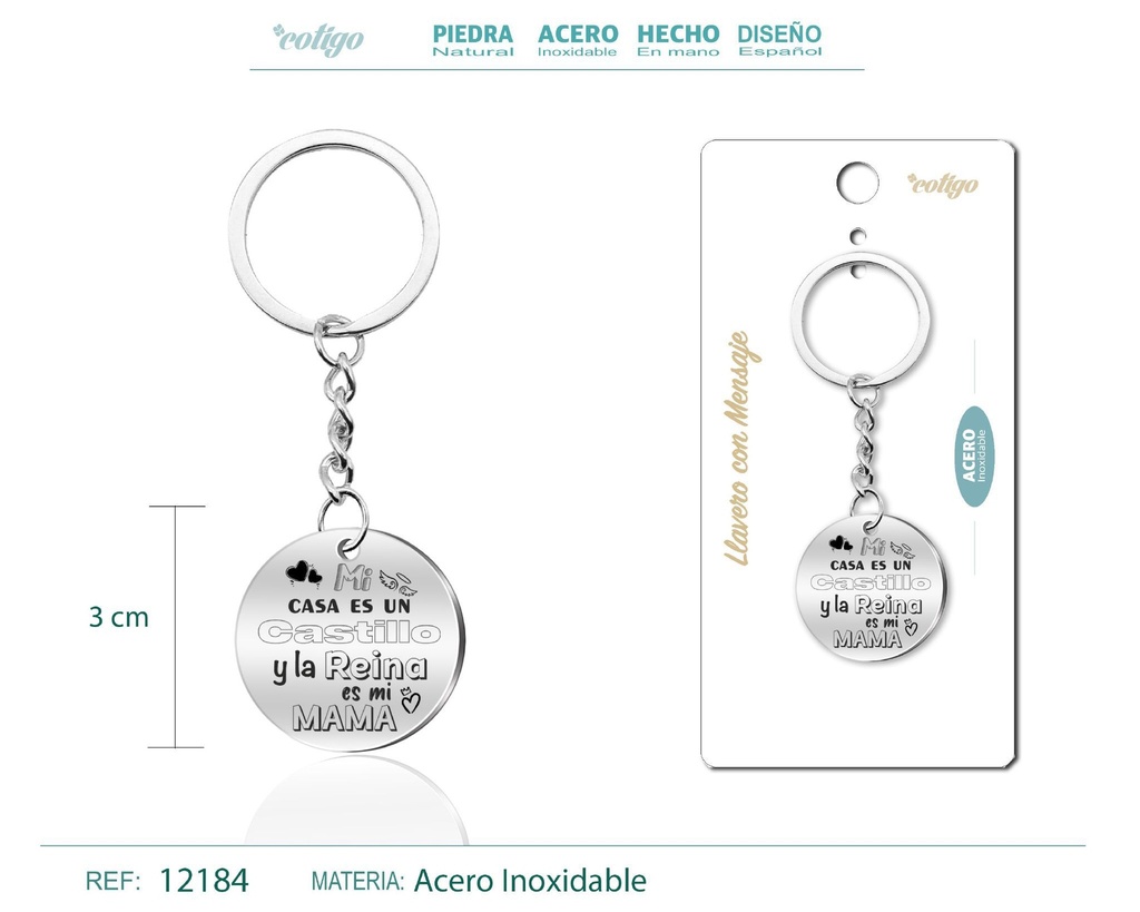 Llavero de acero con mensaje - Accesorios de regalo y personalización