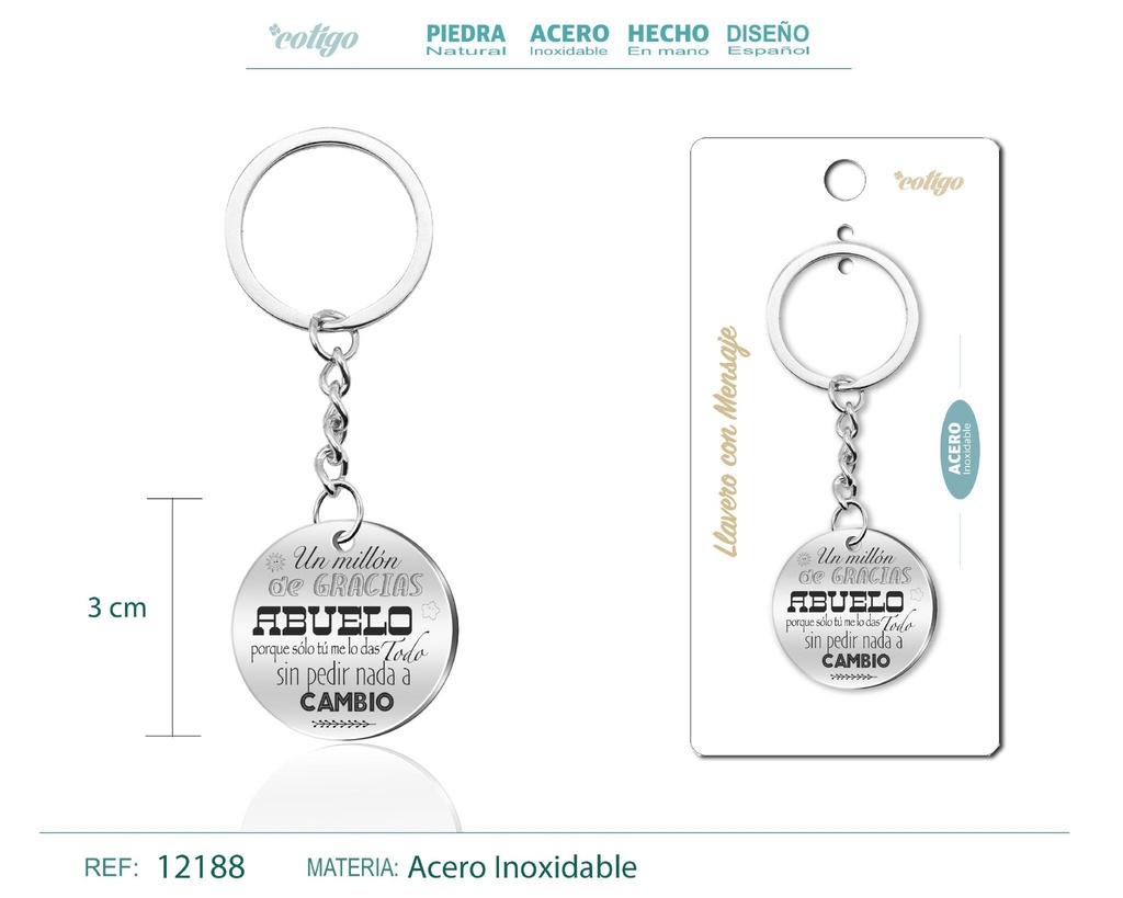 Llavero de acero con mensaje - Accesorios de regalo y personalización