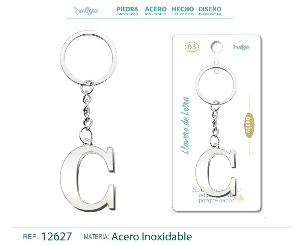 Llavero de Acero con Letra C - Joyería personalizada 