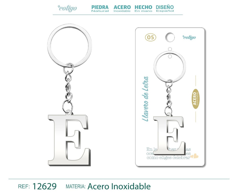 Llavero de Acero con Letra E - Accesorios personalizados 