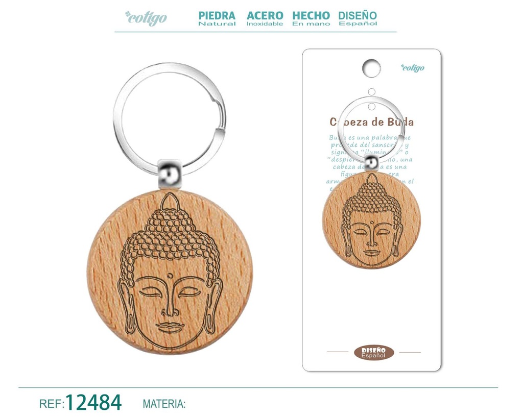 Llavero de madera con cabeza de Buda - Accesorios culturales