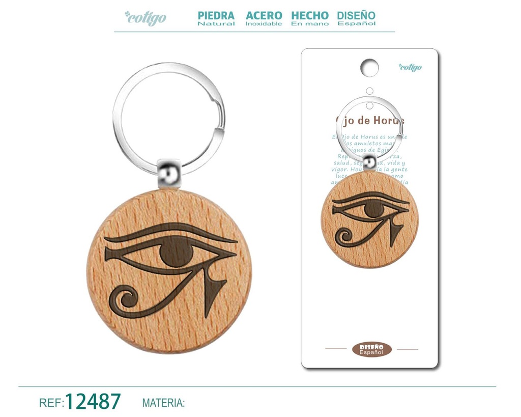 Llavero de madera con Ojo de Horus - Accesorios culturales