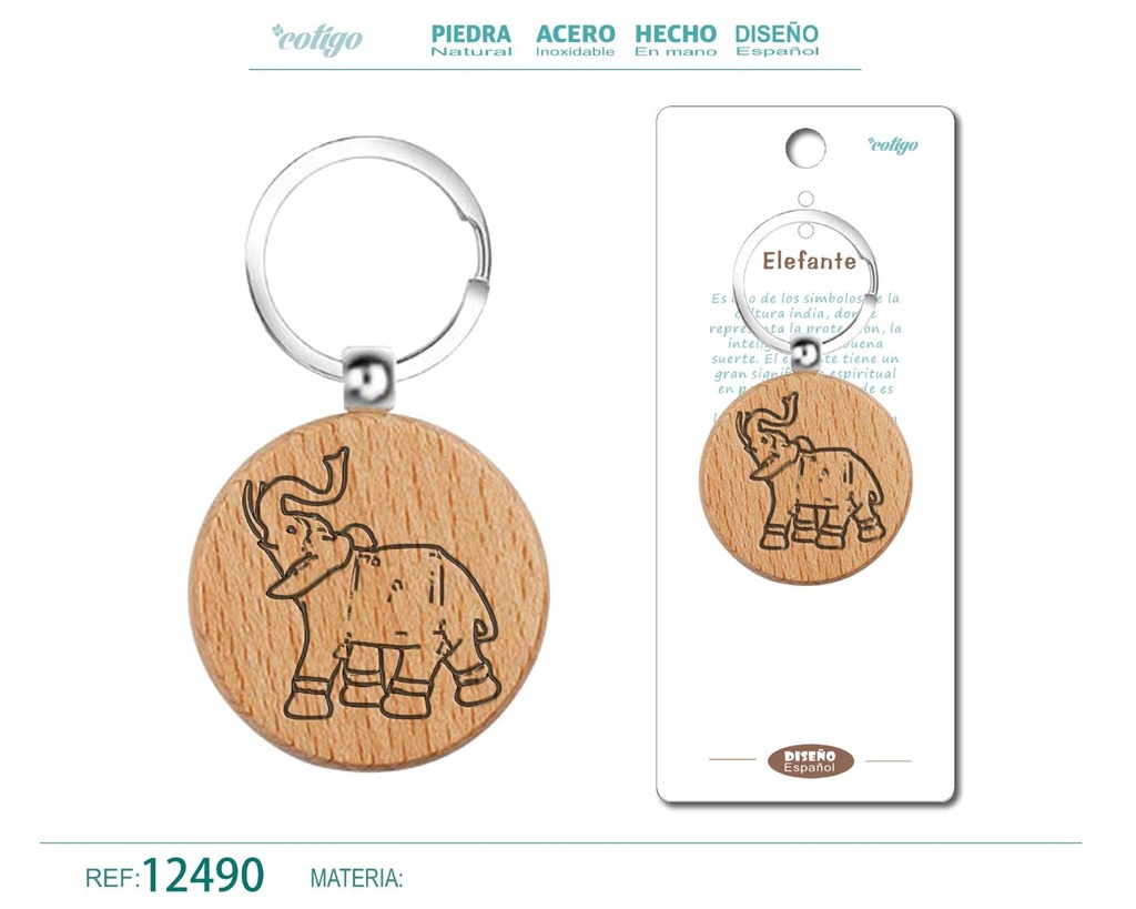 Llavero de madera con elefante - Accesorios culturales