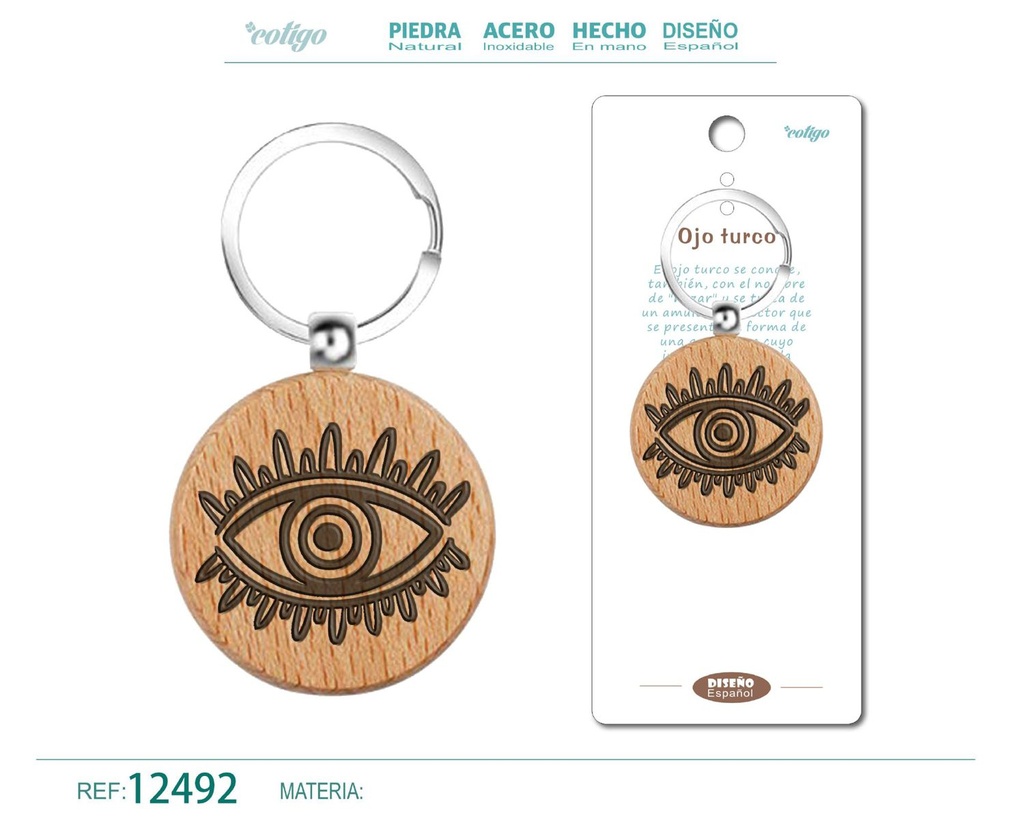 Llavero de madera con ojo turco - Accesorios culturales