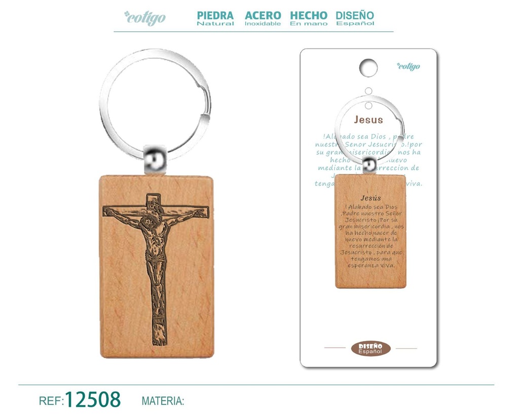 Llavero de madera con Jesús - Accesorios religiosos