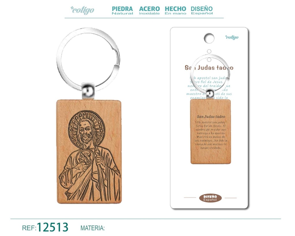 Llavero de madera con San Judas Tadeo - Accesorios religiosos