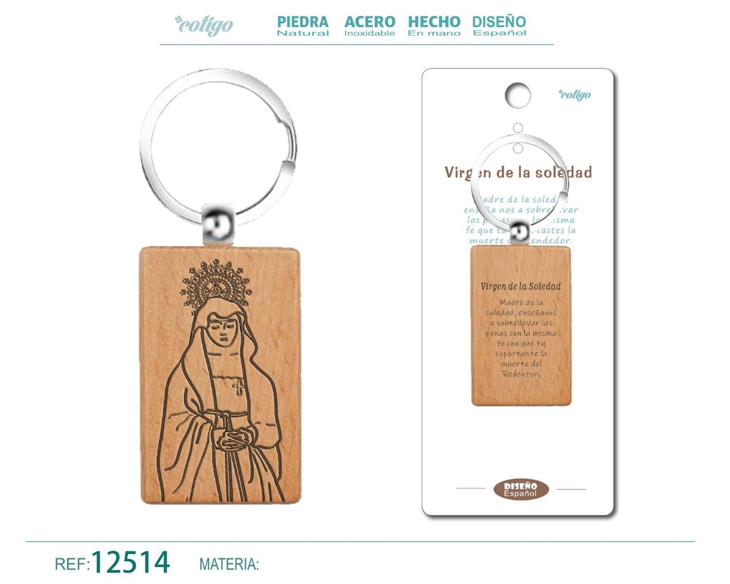 Llavero de madera con Virgen de la Soledad - Accesorios religiosos