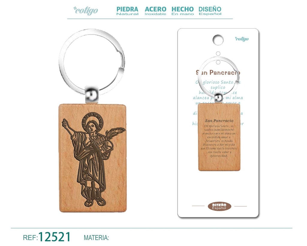 Llavero de madera con San Pancracio - Accesorios religiosos