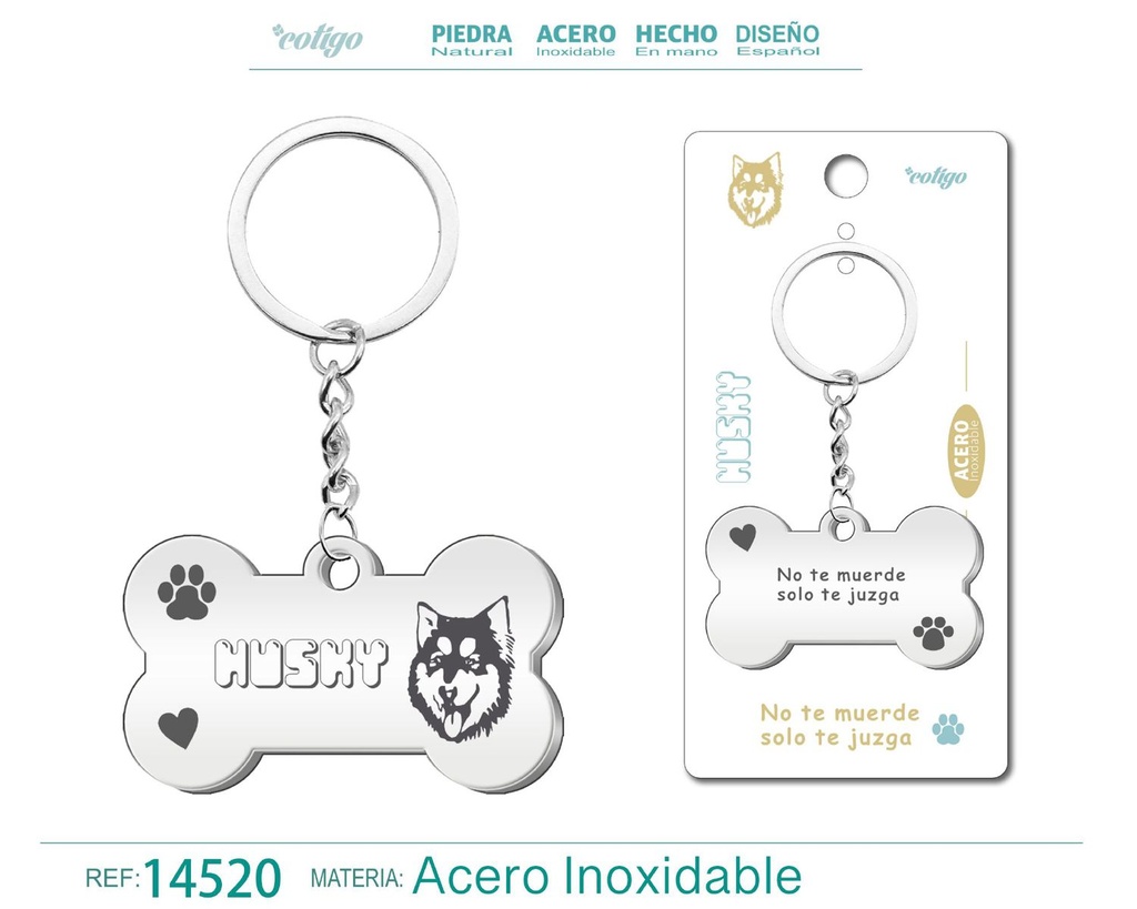 Llavero de acero con perro husky - Accesorios de mascotas