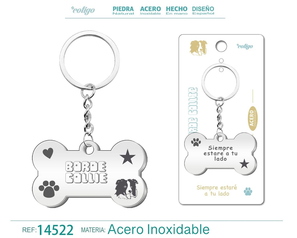 Llavero de acero con perro border collie - Accesorios de mascotas
