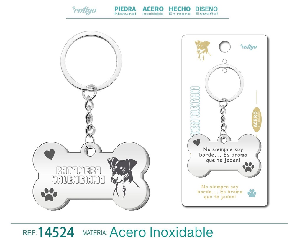 Llavero de acero con perro ratonero valenciano - Accesorios de mascotas