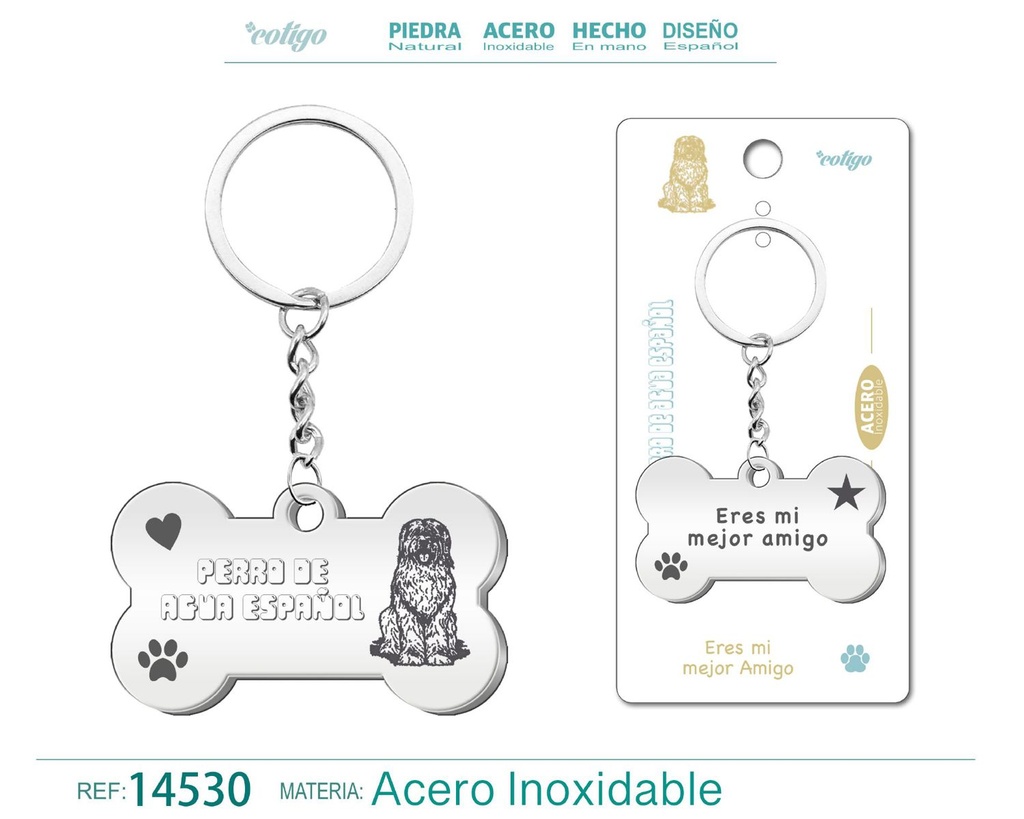 Llavero de acero con perro de agua español - Accesorios de mascotas