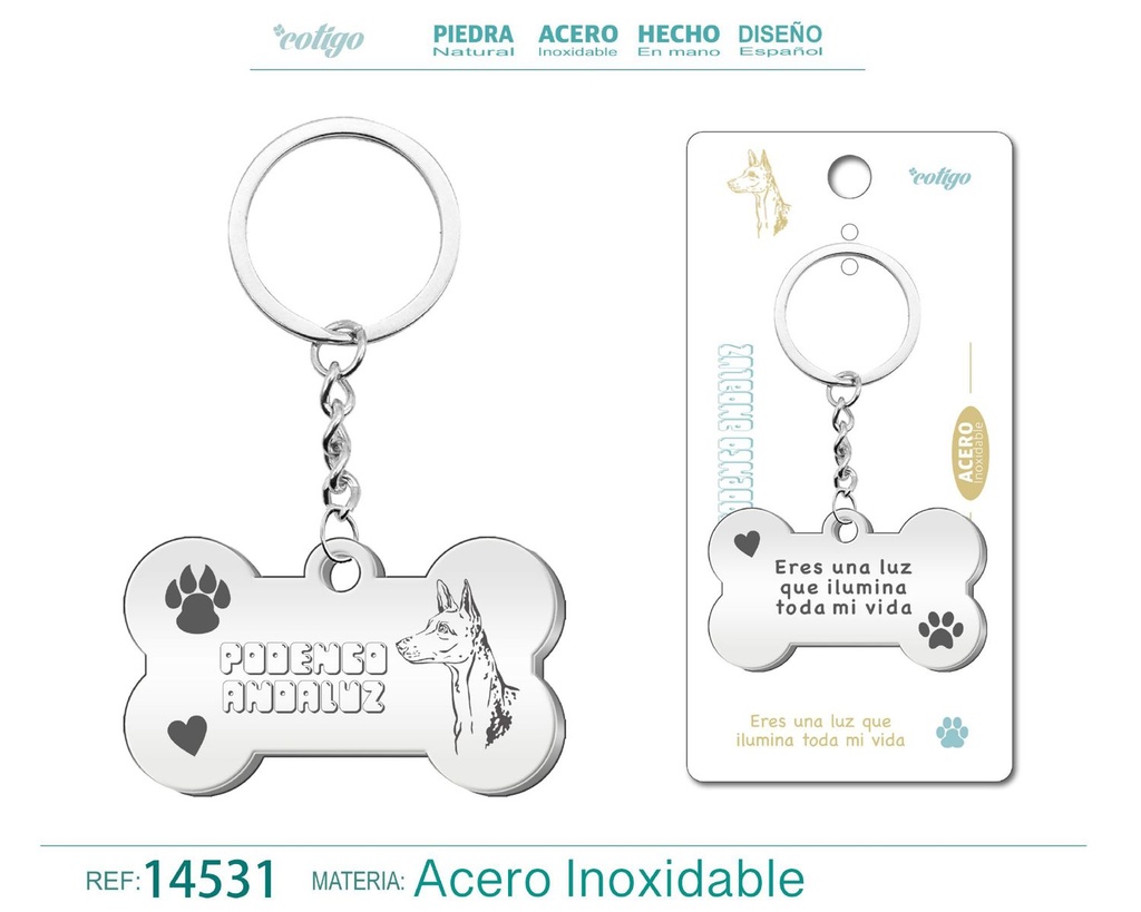 Llavero de acero con perro podenco andaluz - Accesorios de mascotas