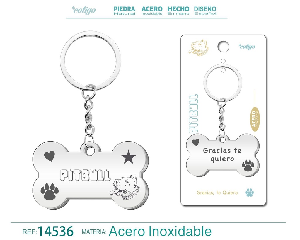 Llavero de acero con perro pit bull - Accesorios de mascotas